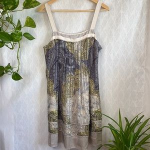 BCBG Pleated Silk Paisley Layered Bottom Dress